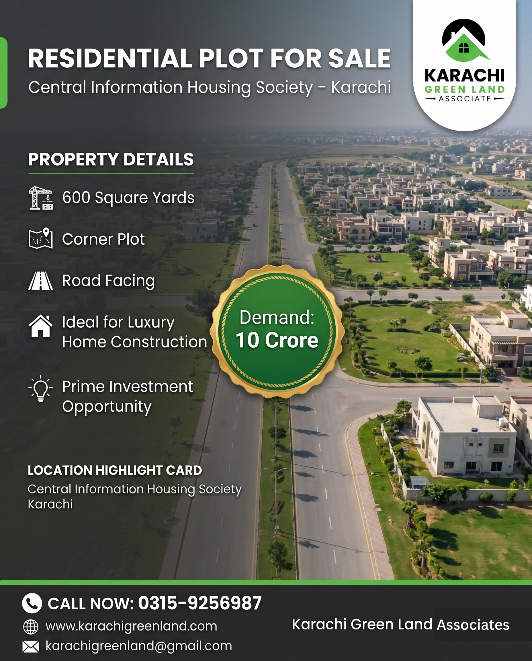 600 Sq Yards Corner Plot for Sale | Central Information Housing Society - Image 1