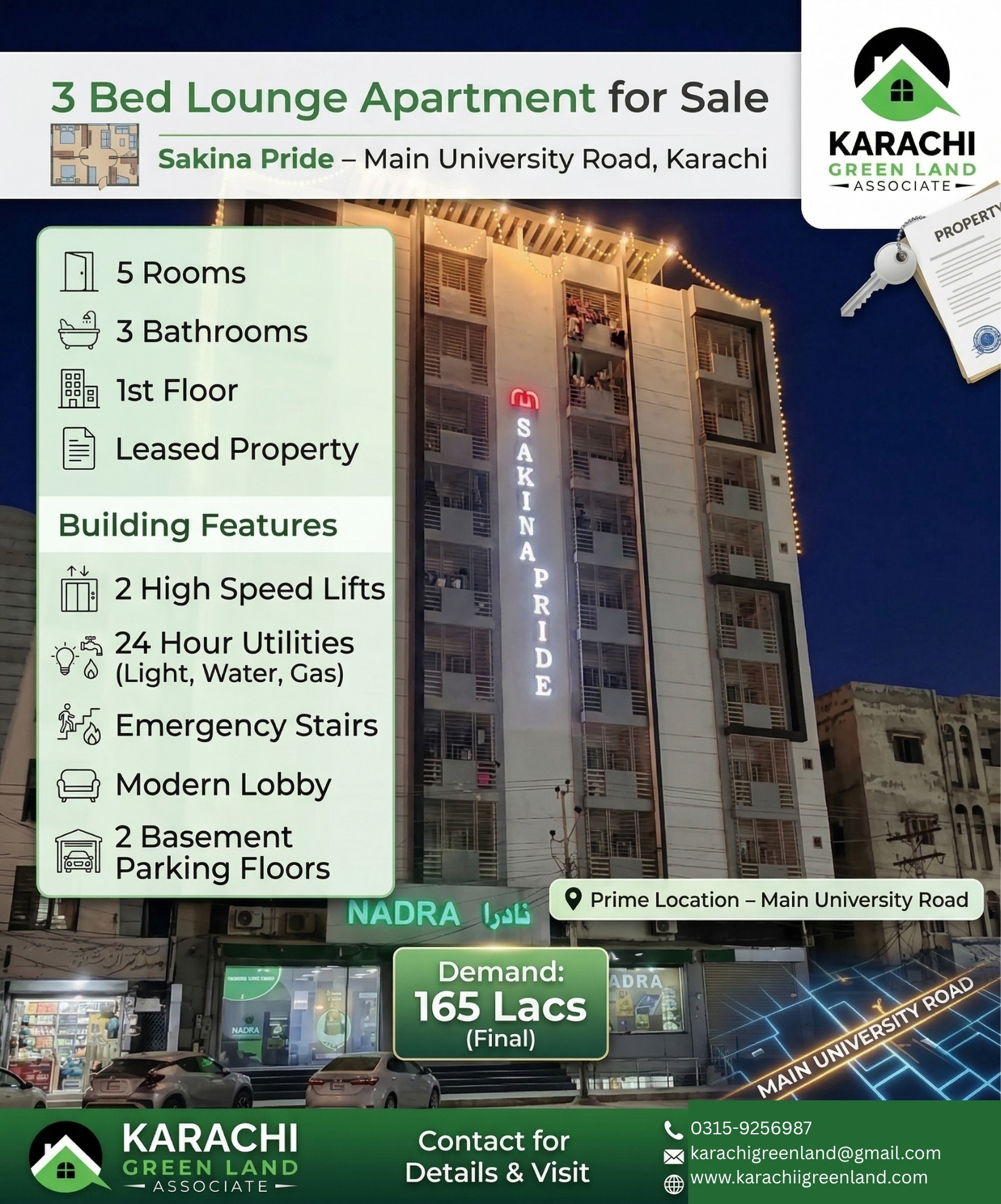3 Bed Lounge Apartment for Sale | Sakina Pride Main University Road - Image 1
