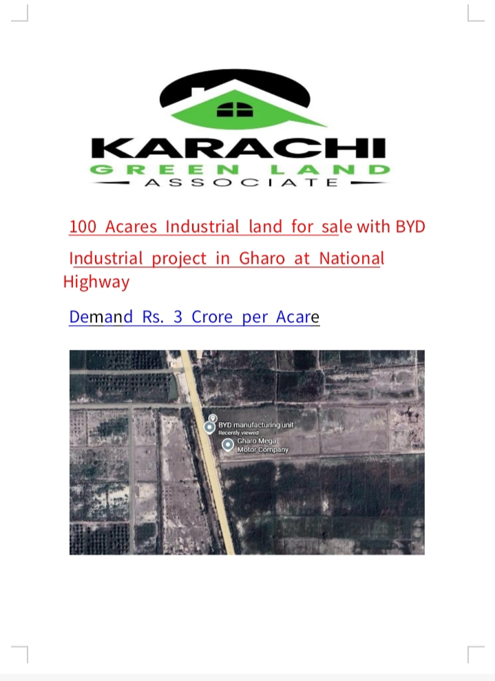 100 Acres Industrial land for sale with BYD Factory at main National Highway Gharo city - Image 1