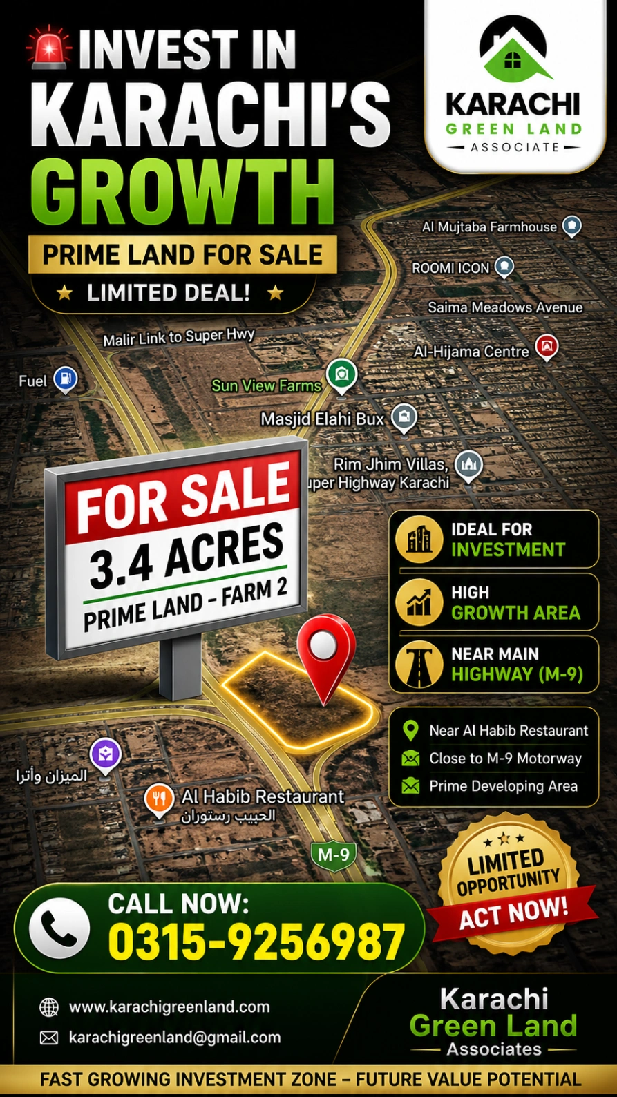 3.4 Acres Prime Land for Sale | Near M-9 Karachi | Investment Opportunity - Image 1