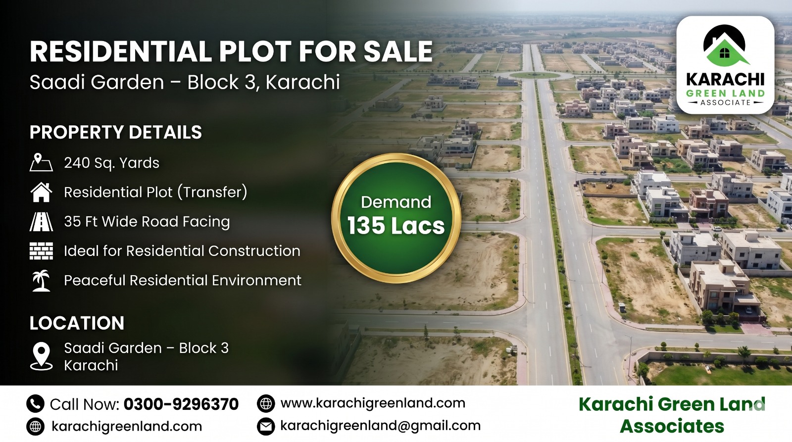240 Sq Yards Residential Plot for Sale | Saadi Garden Block 3 - Image 1